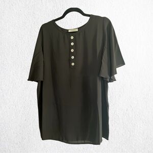 Brand New! Zenana Flutter Sleeve Shirt, Black, Large!
